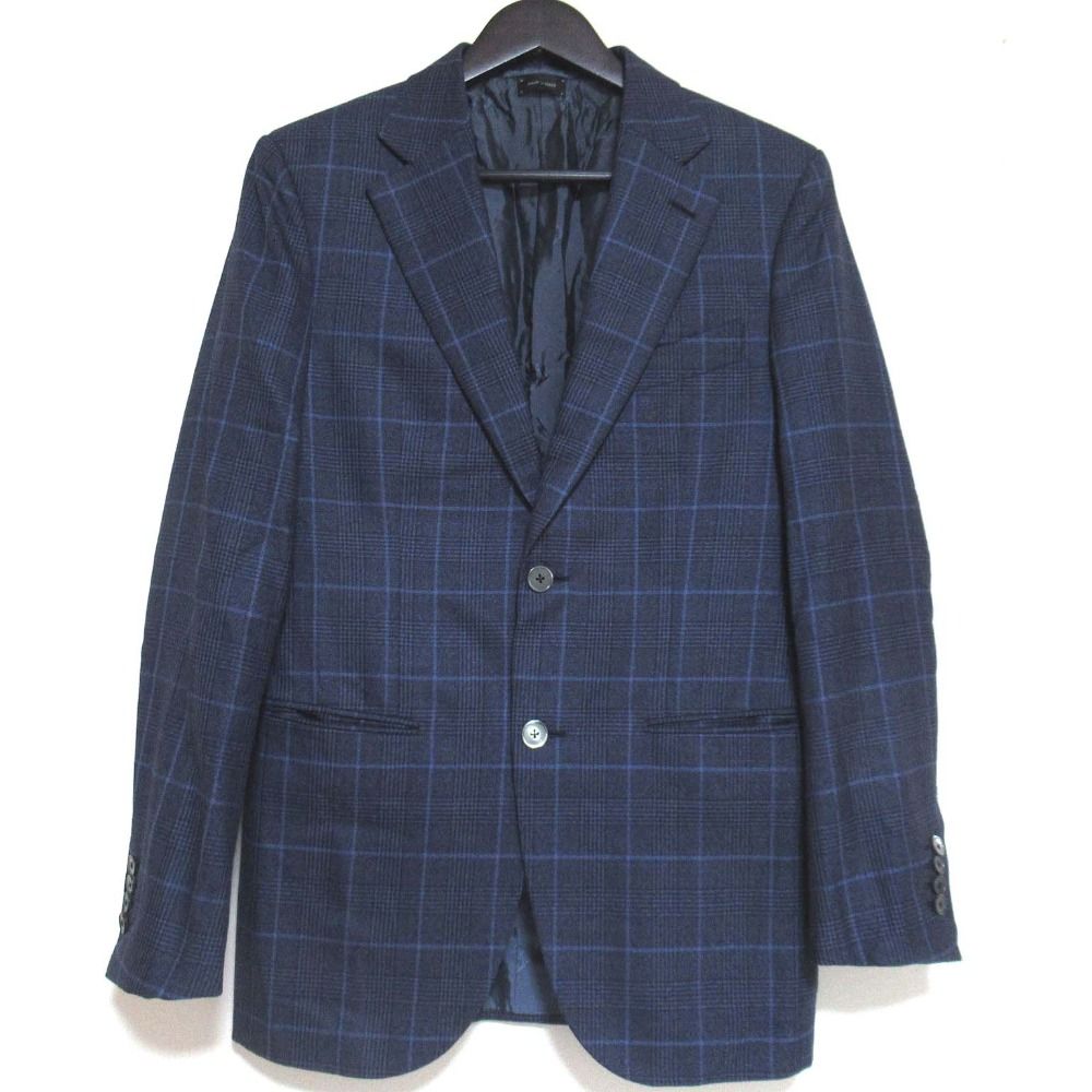 Ermenegildo Zegna Couture エルメネジルドゼニア クチュール チェック柄 シングル 2B テーラードジャケット 7-44C ネイビー メンズ 古着