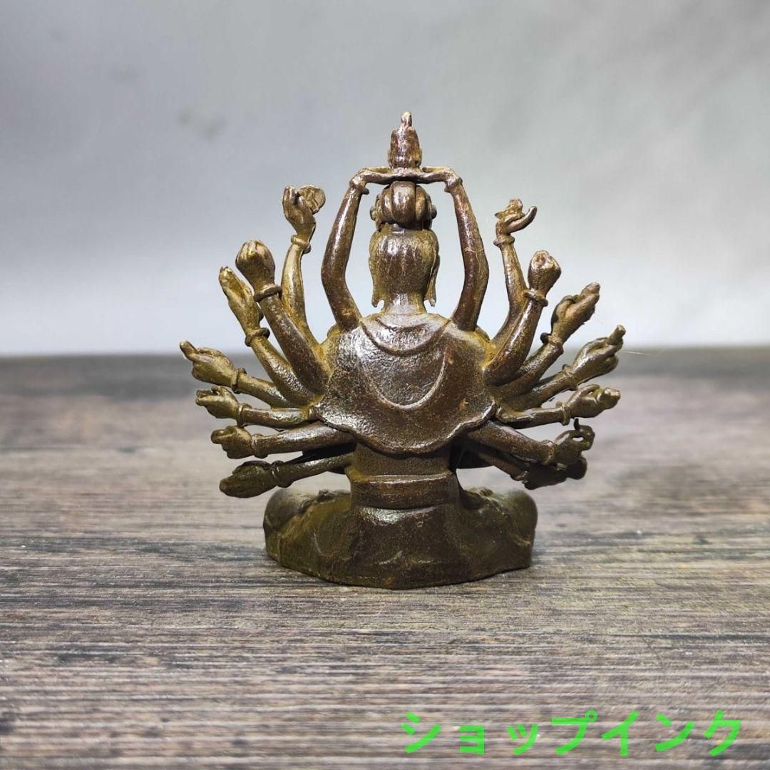 仏教美術 白銅 小型 細密細工 千手観音像 仏像 H4.5㎝ 早坂清作 千手観音 白檀木彫 仏像 仏教美術 共箱 YY22 1FB65