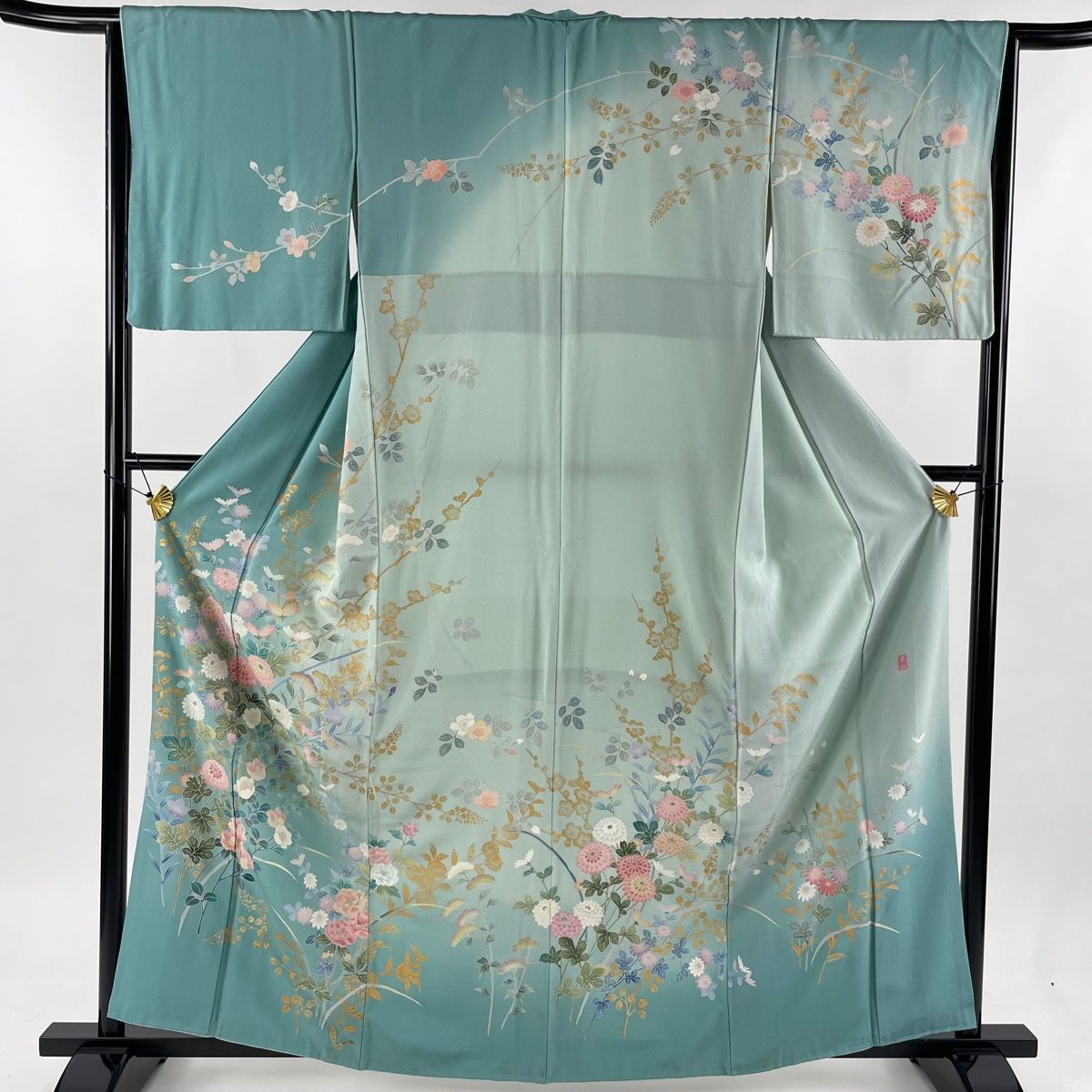 訪問着 身丈161cm 裄丈64.5cm M 袷 落款 蝶 草花 螺鈿 金銀彩