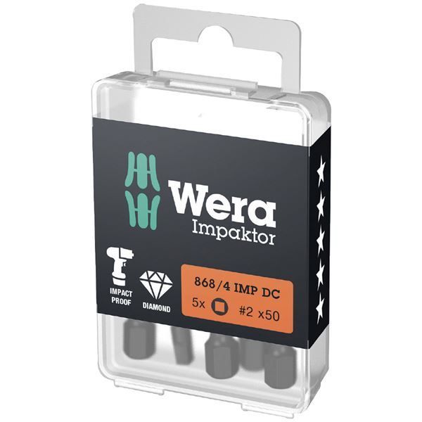 WERA ヴェラ 5本入 ダイヤモンドコーティング 四角ドライバービット 刃先サイズSQ2 シャンク径6.35mm 全長50mm 057671 工具