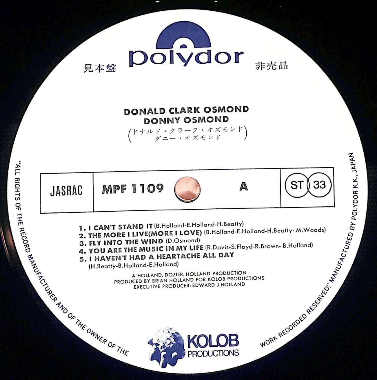 見本盤/白ラベルLP】Donny Osmond Donald Clark Osmond ダニー