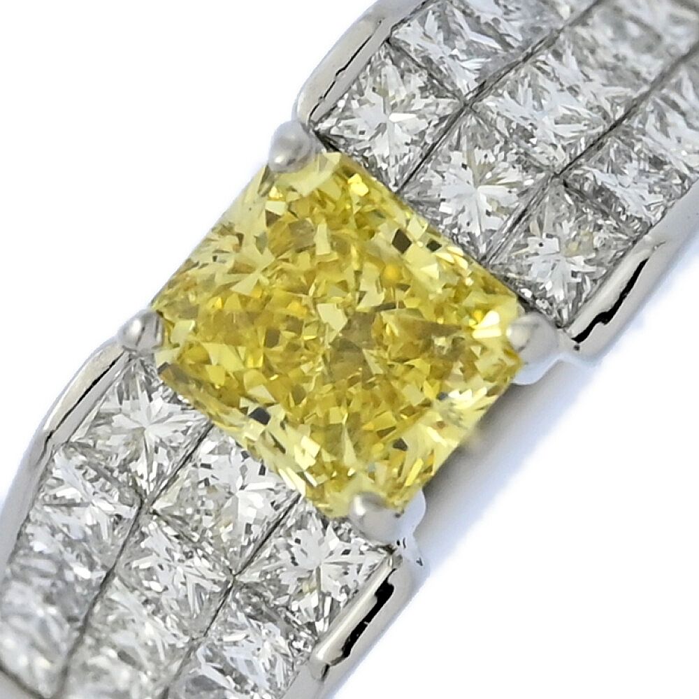 Pt900 ライトイエローダイヤモンド1.00ctデザインリング Yellow Diamond Pt900イエローダイヤモンドリング (NO.127987