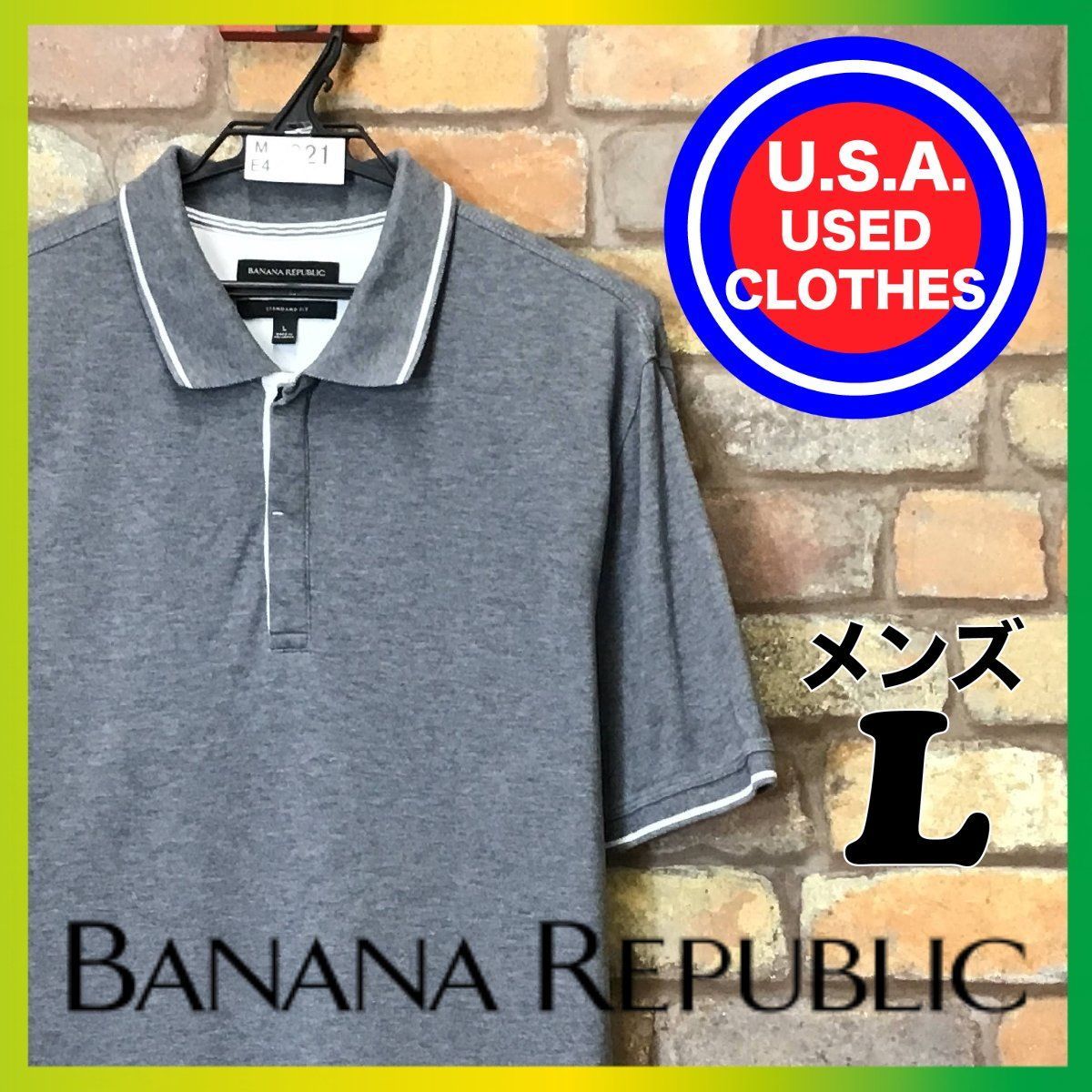 ◇ BANANA REPUBLIC 刺繍 半袖 ポロシャツ サイズM グレー系 メンズ E