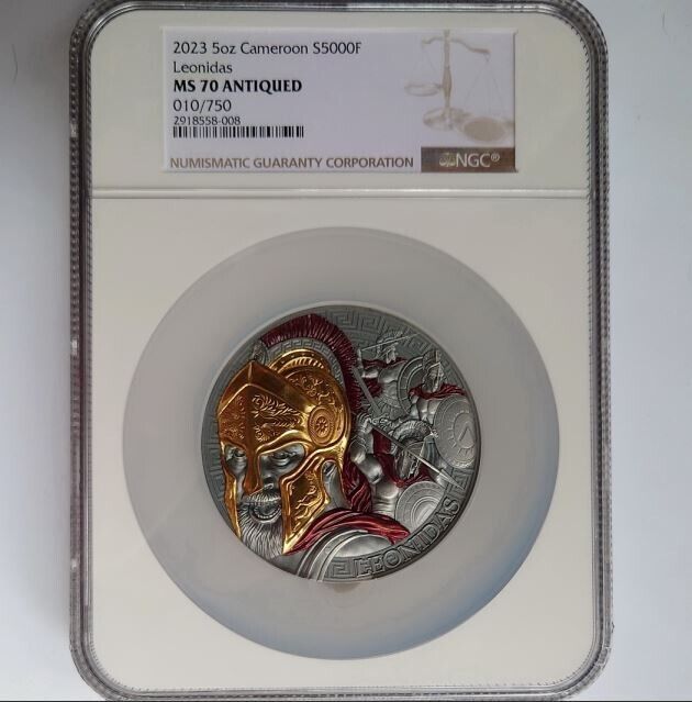2025 Cameroon 5000 Fr LEONIDAS Great Commanders 5 oz Silver Coin 010 NGC MS70