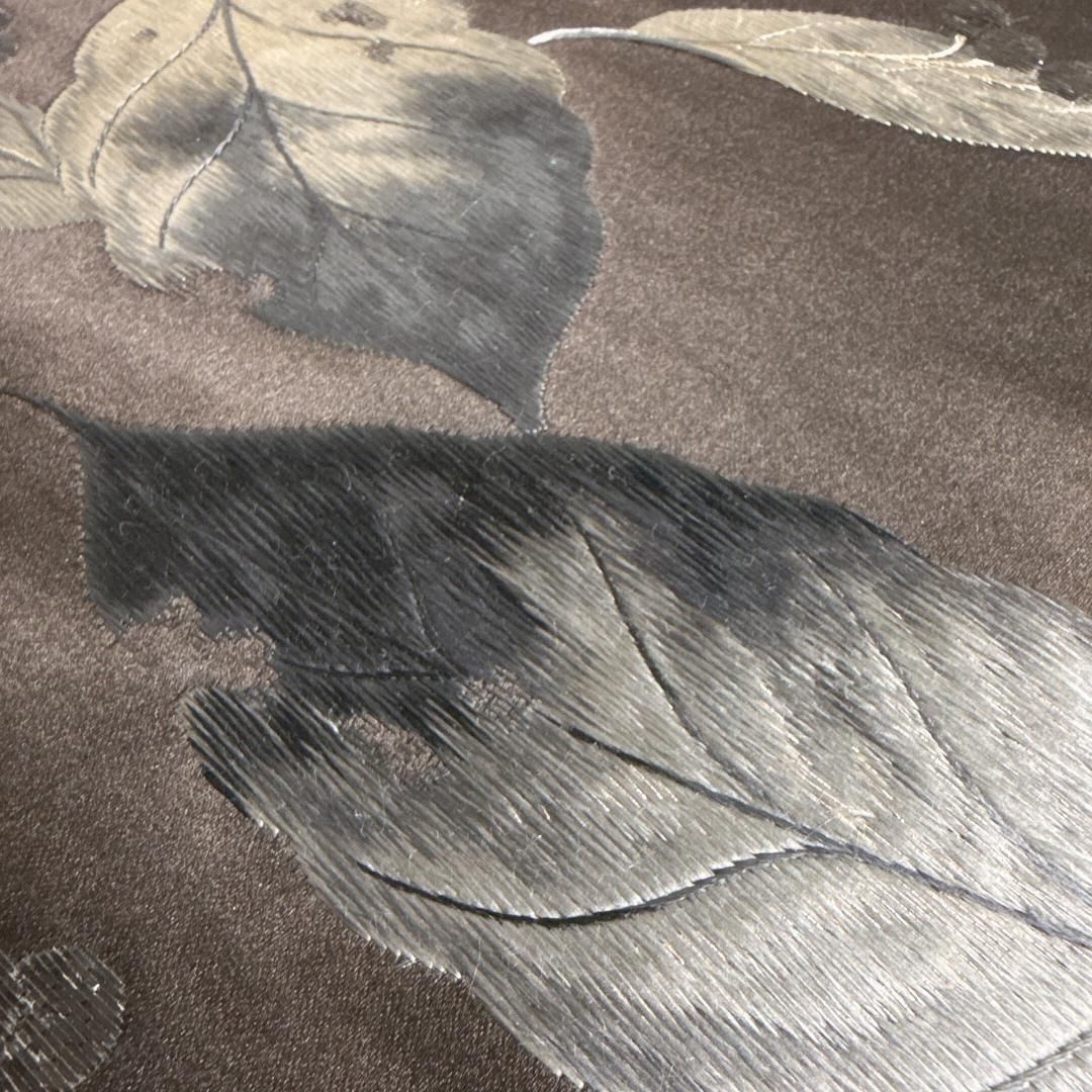 アンティーク 美品 名古屋帯 刺繍 リーフ 木の実 着物 121a o 尾長鳥に