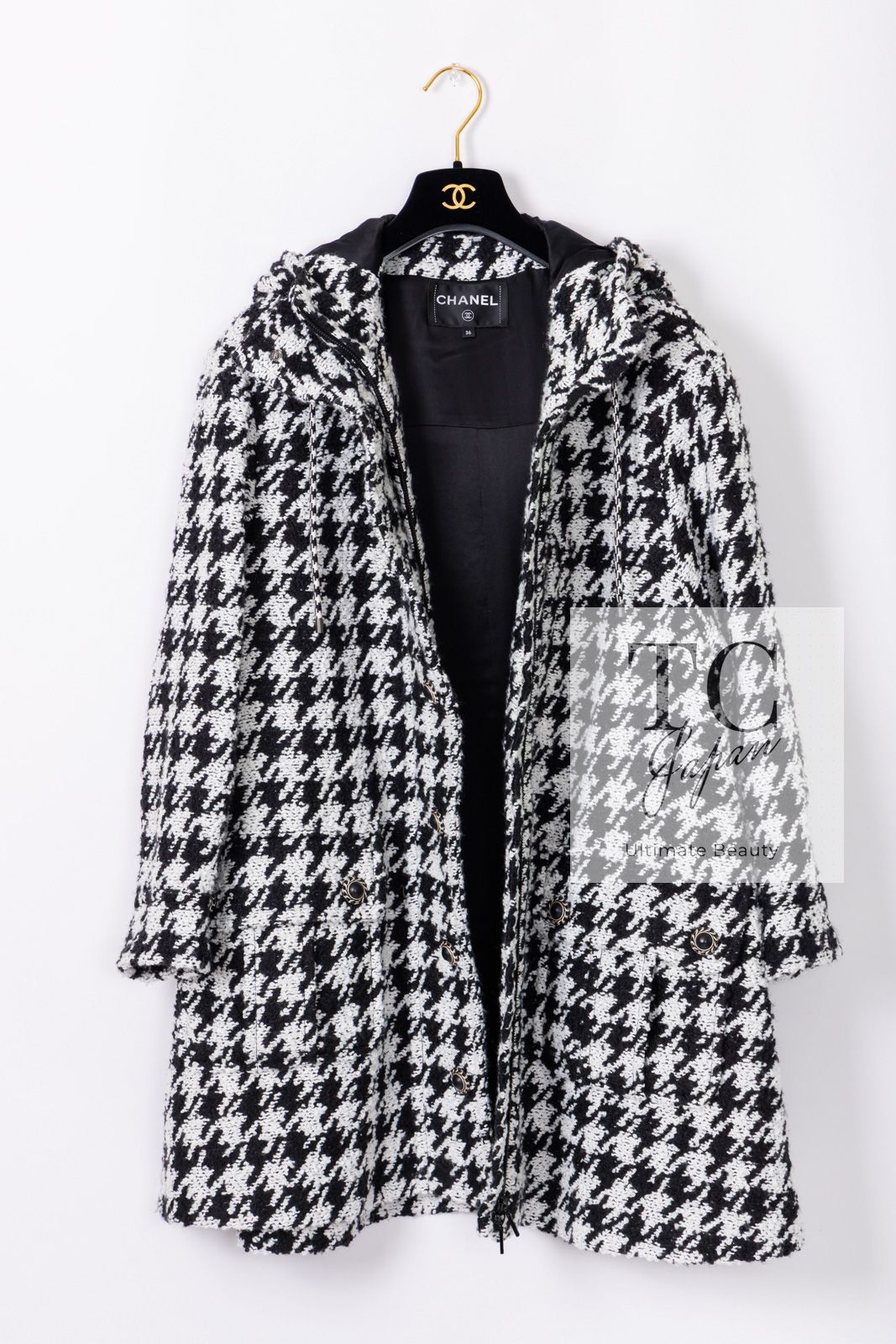 シャネル コート CHANEL ブラック ホワイト 千鳥格子 ジッパー