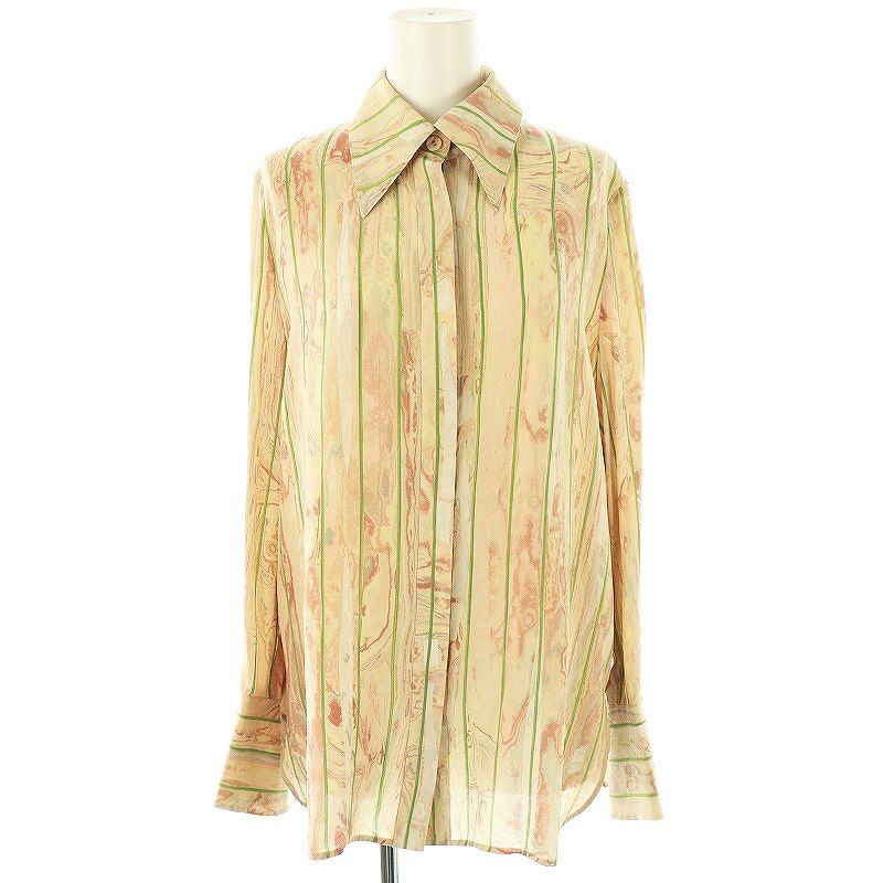 新品 マメクロゴウチ 有松絞り シルク シャツ ブラウス M マメクロゴウチ Mame Kurogouchi 22PS Marble Print Silk Shirt