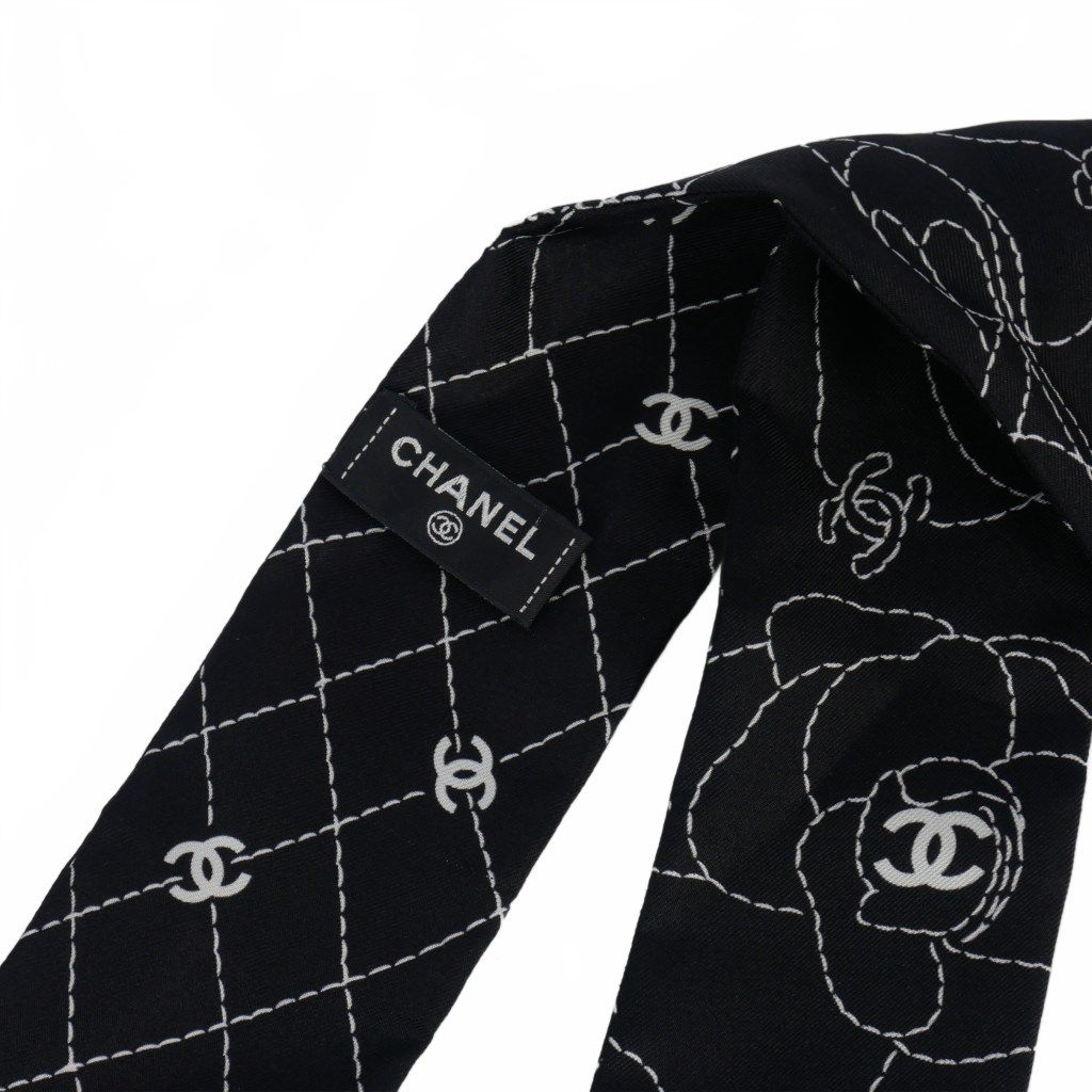 CHANEL シルクスカーフ 黒 シャネル CHANEL ヘアバンド シルク スカーフ 黒 ブラック