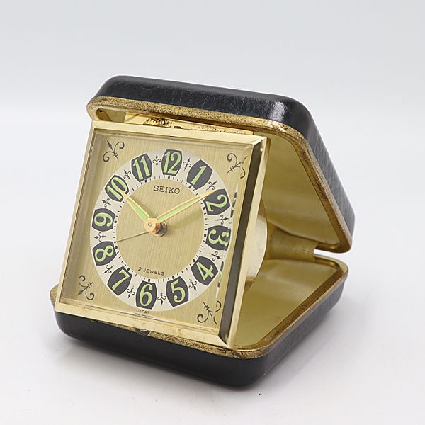 セイコー 手巻き トラベルクロック ゴールド文字盤 卓上クロック アラーム 置時計 KMR 2000000 NSK
