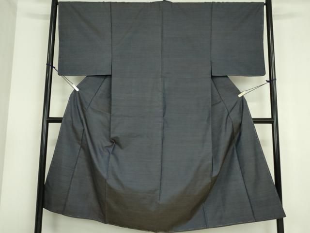 平和屋着物＃道行コート 単衣 色紋付 翁格子 鉄黒色 反端付き