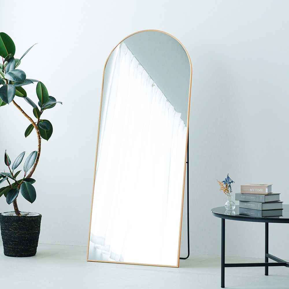 幅60cm スタンドミラー ルーミー アーチ 鏡 姿見 全身 ゴールド 大型 ワイド 韓国インテリア ラウンド 2802
