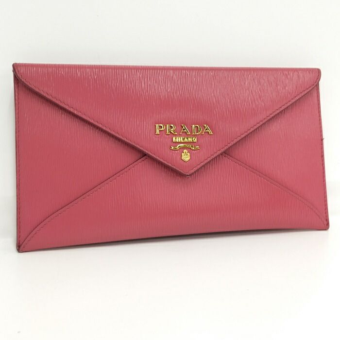 PRADA エンベロープ 長財布 レザー ピンク 1MF175