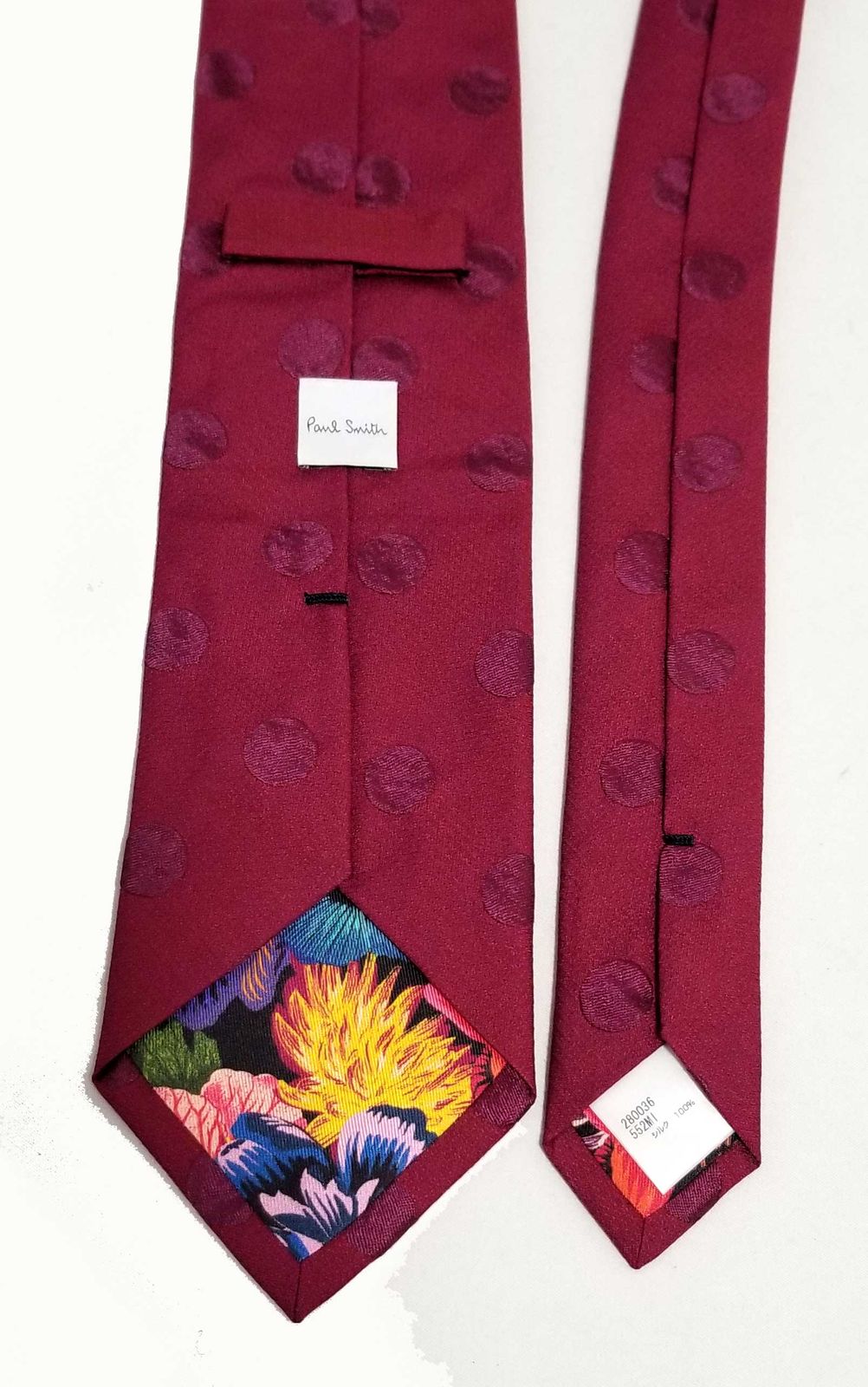 新品同様/未使用級　Paul Smith ネクタイ　高級シルク　ドット　裏地花柄 新品同様/未使用級 Paul Smith ネクタイ 高級シルク ドット 裏地