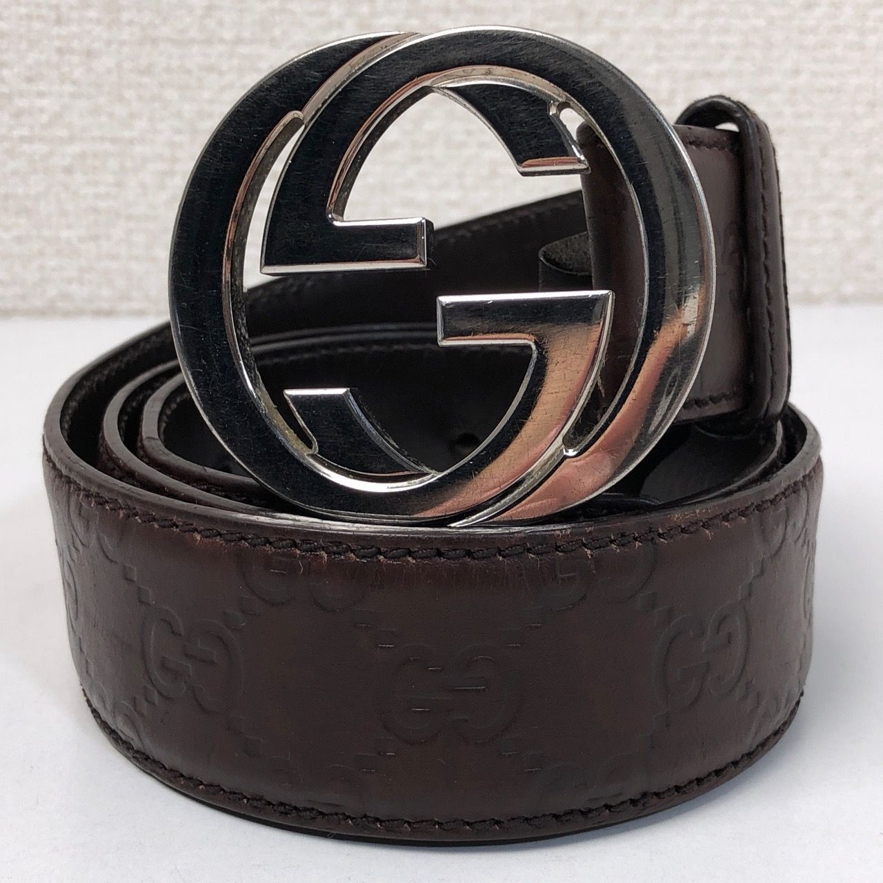 グッチ ブラウン インターロッキングG GG シマ レザーベルト