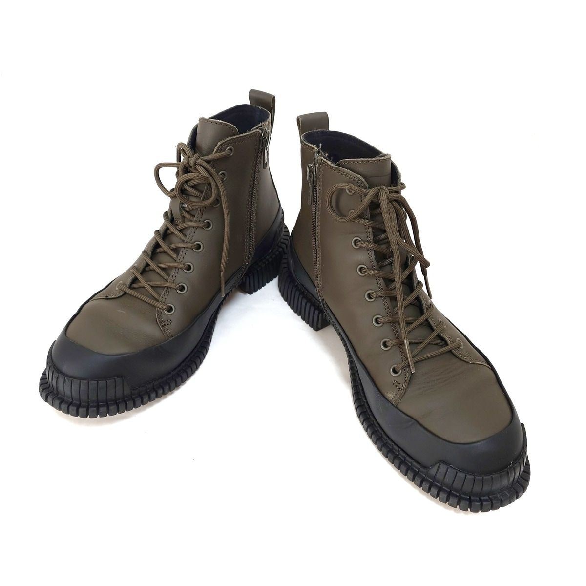 CAMPER カンペール ショートブーツ 36 レディース - カーキ×黒 レザー