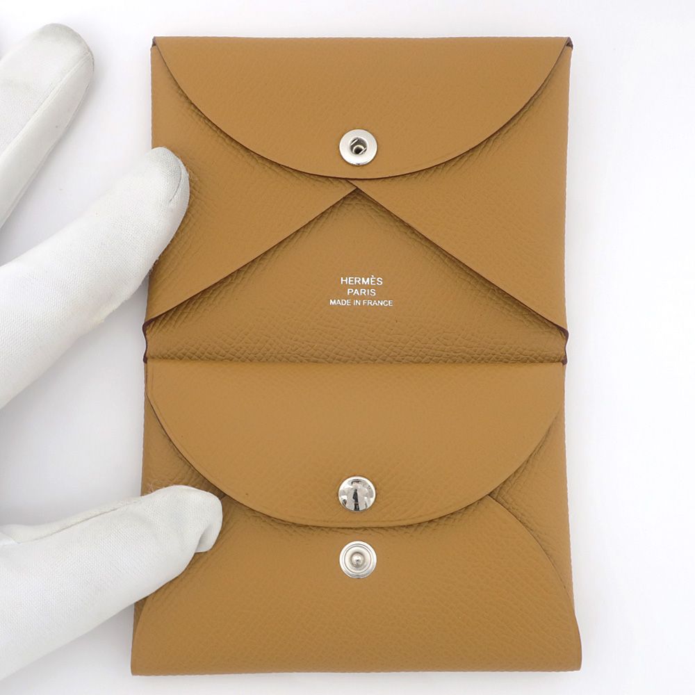 エルメス カルヴィデュオ ビスキュイ コインケース付カードケース エプソン レザー B刻印 小物 未使用 エルメス カードケース カルヴィ デュオ カードホルダー
