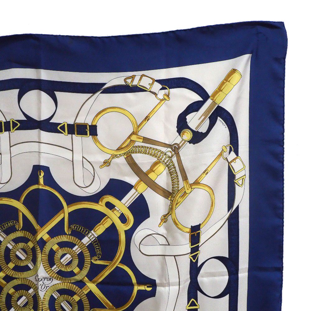 HERMES】エルメス カレ90 Fellier 黄金の拍車 シルク 青 レデ - メルカリ