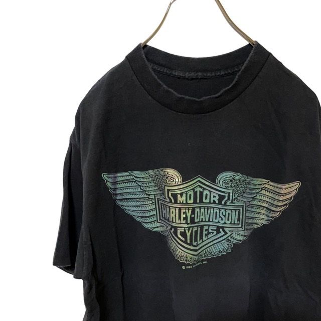 D39 ハーレーダビッドソン　HOLOUBEK　アメリカ古着　プリント　半袖　シングルステッチ　Tシャツ　 HARLEY-DAVIDSON ブラック　メンズ