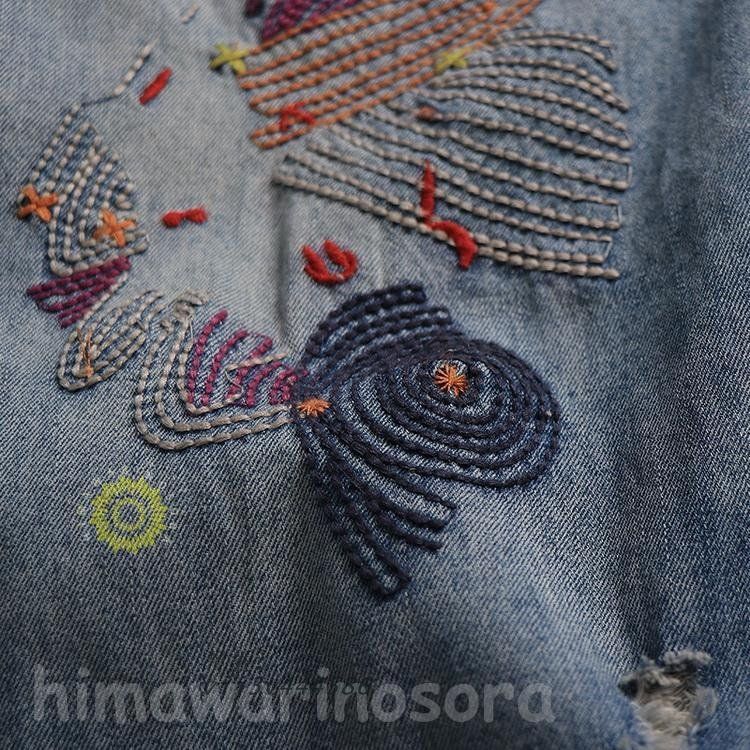 ジーンズ レディース アンクル丈 刺繍 おしゃれ イージーパンツ ジーンズ レディース アンクル丈 刺繍 おしゃれ イージーパンツ