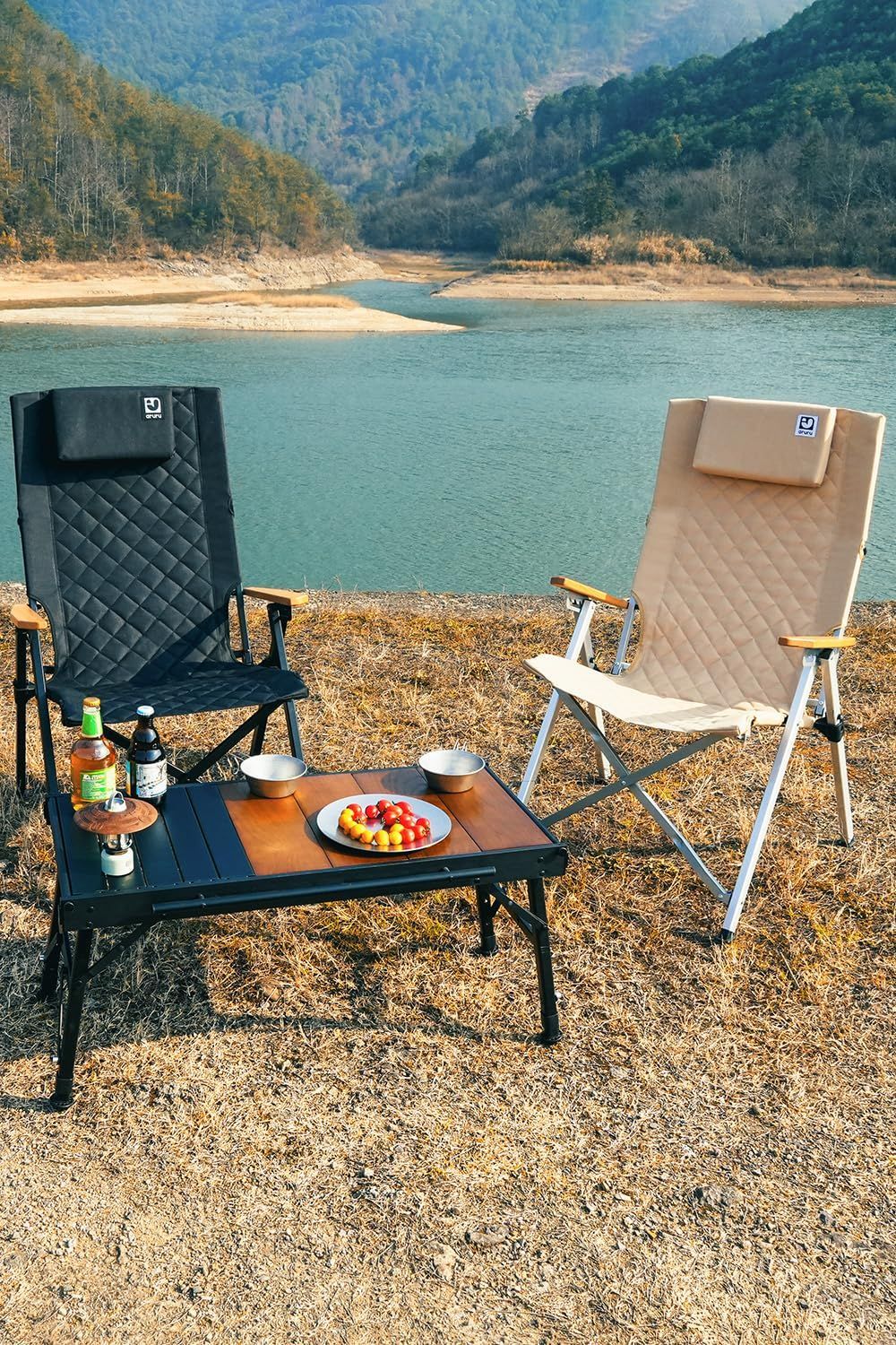 ARURUキャンプ用リクライニングチェア、ヘッドレスト付き4段階傾斜