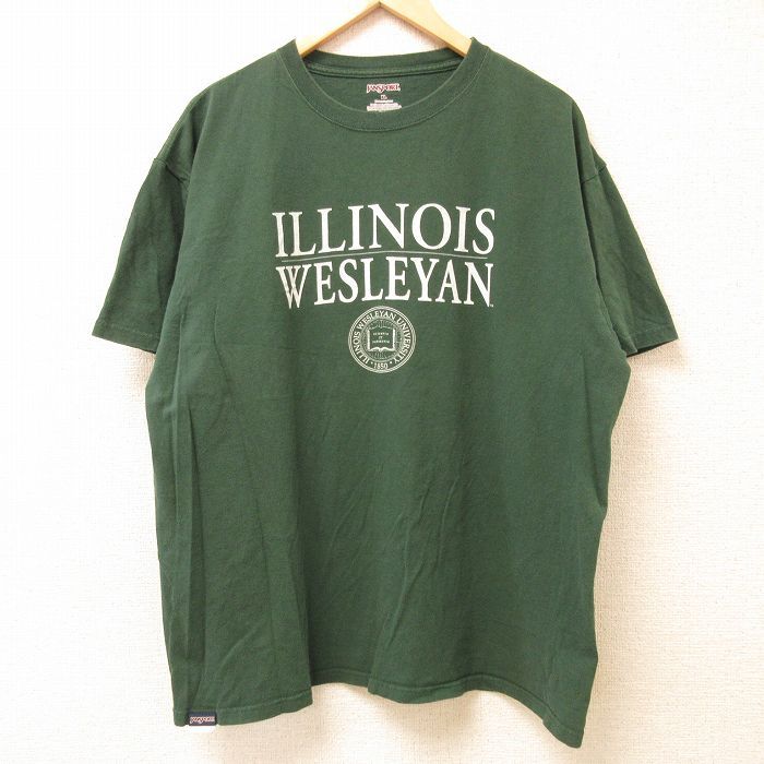 XL/古着 ジャンスポーツ 半袖 Tシャツ メンズ イリノイウェズリアン カレッジ 大きいサイズ コットン クルーネック 緑 グリーン 24feb24 中