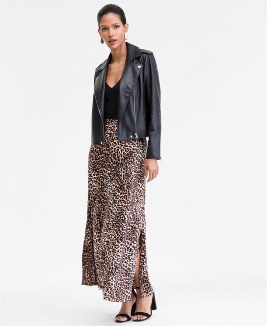 送料無料 アイ.エヌ.シー インターナショナル コンセプト レディース スカート ボトムス Women s Printed Satin Slip Skirt Hani Cheetah