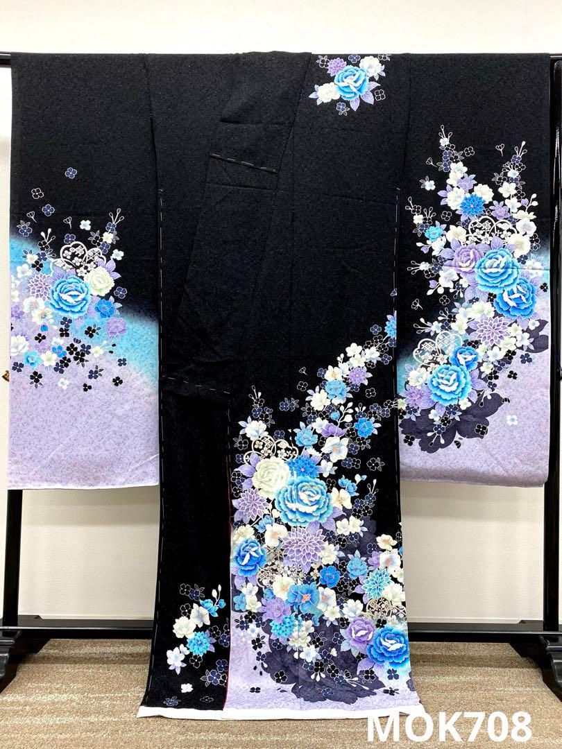 振袖 仮絵羽 舞台衣装 銀彩 銀通し 金刺繍 正絹 未仕立て品 八掛付き 