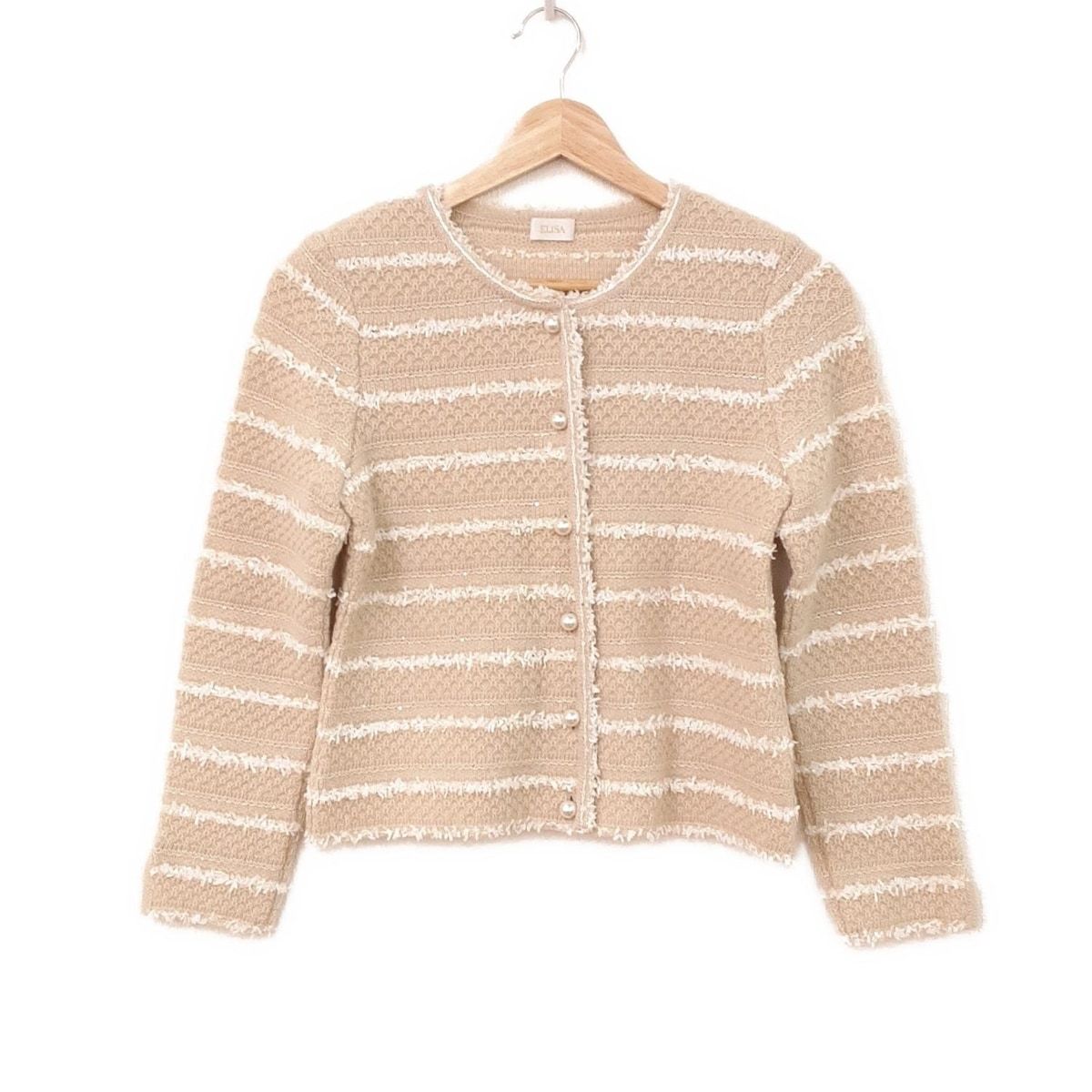 ELISA(エリザ) カーディガン サイズ2 M レディース美品 - ベージュ×白  