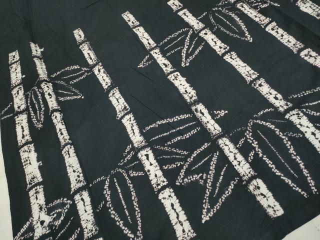 平和屋本店□極上 夏物 浴衣 絞り 笹竹文 濃い紺地 綿 逸品