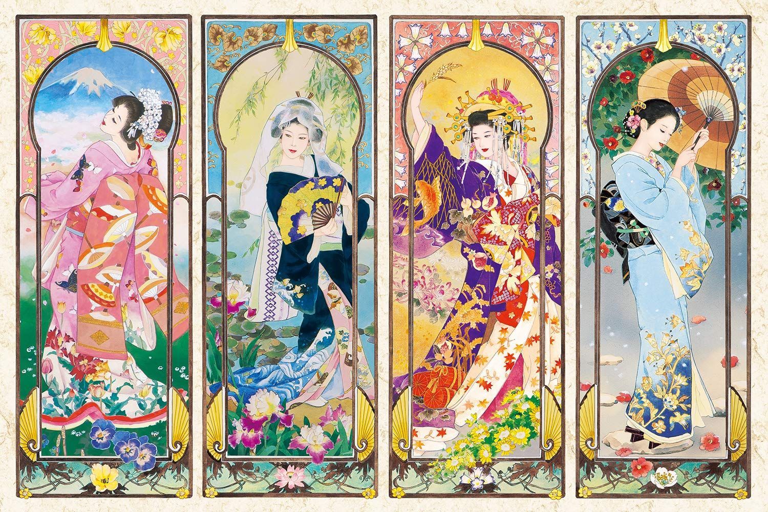 【数量限定】イラスト/アート 春代 ジグソーパズル 四季美人 (50×75cm) 23-321s 2016ベリースモールピース のり付き ヘラ付き エポック社 点数券付き EPOCH