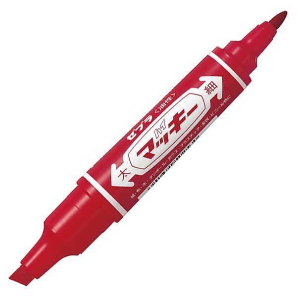 (まとめ) ゼブラ 油性マーカー ハイマッキー 角芯太字+丸芯細字 赤 MO-1