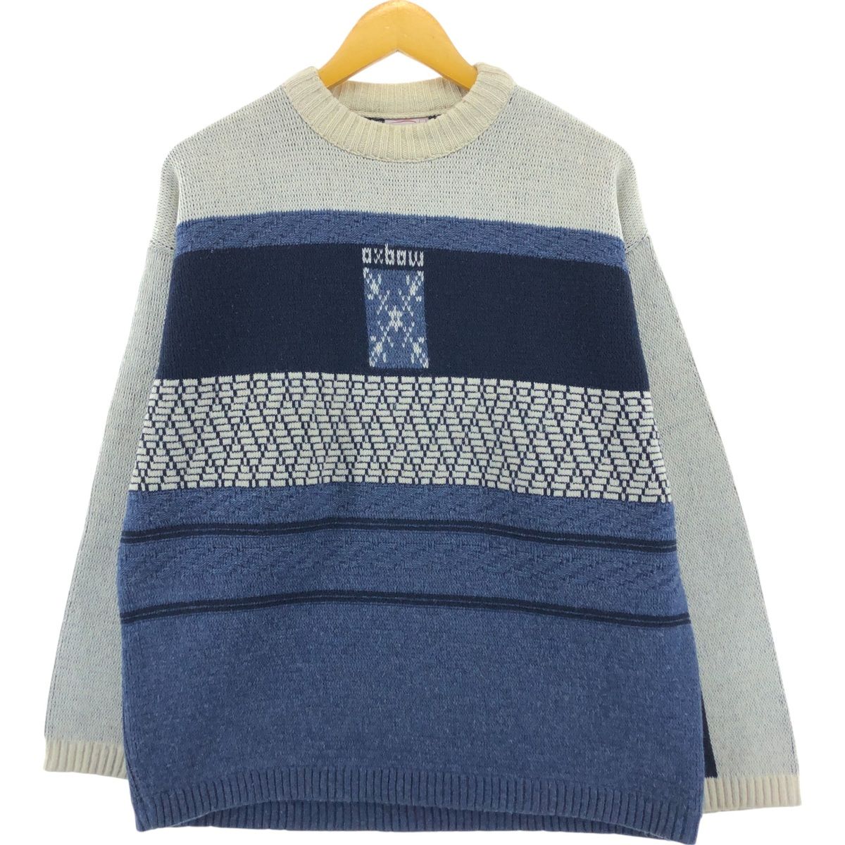 90S vintage 柄ニット　セーター　メンズ　M 古着　個性派　奇抜　F4
