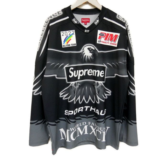 Supreme 正規 22AW 22FW Eagle Moto Jersey イーグルモトジャージ ゲームシャツ レーシングジャージ ホッケー Black ブラック 黒 M