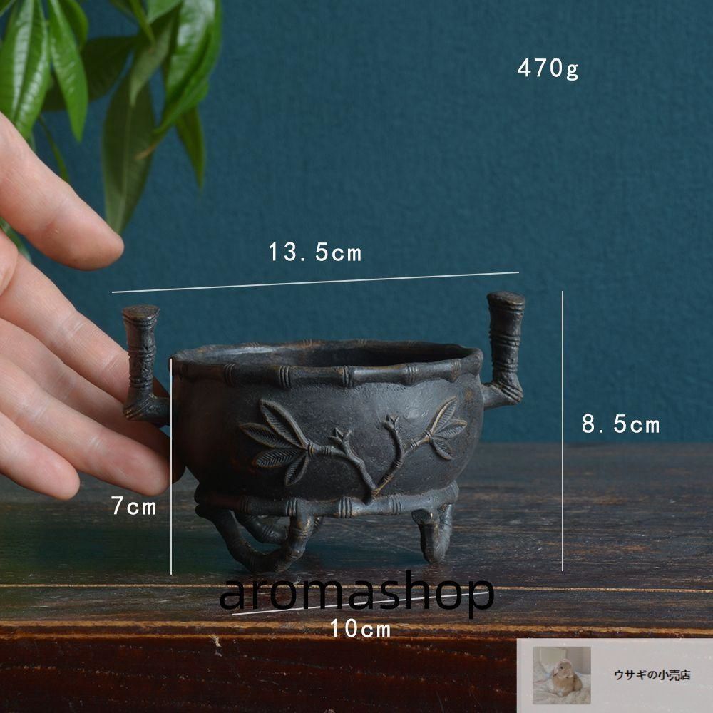 銅炉 香炉【福地洞天】 三足竹節紋香炉 宣徳炉 茶道香道具