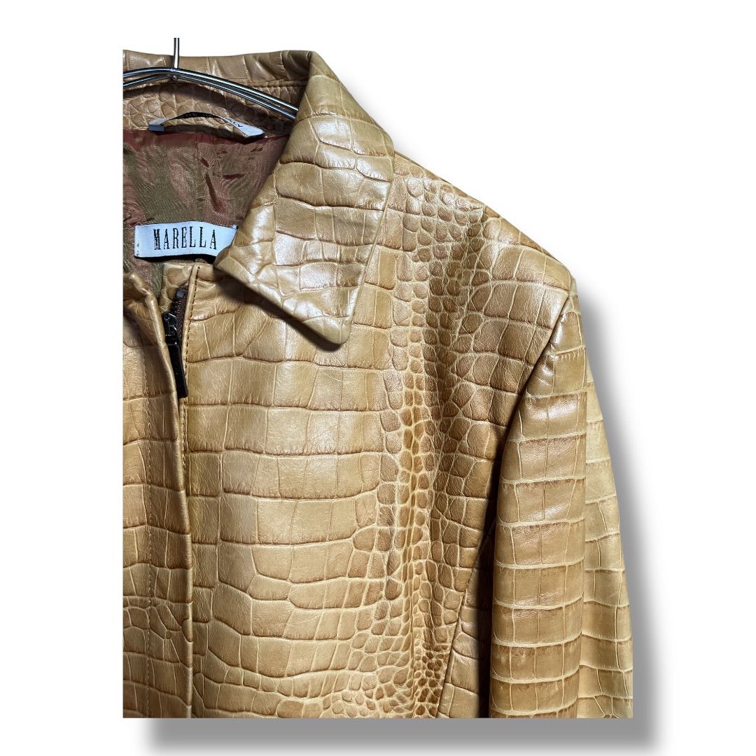 タグ付き未使用 MARELLA マレーラ ジャケット シルバー ブラック L MARELLA マレーラ レザージャケット ジップアップ イタリア製