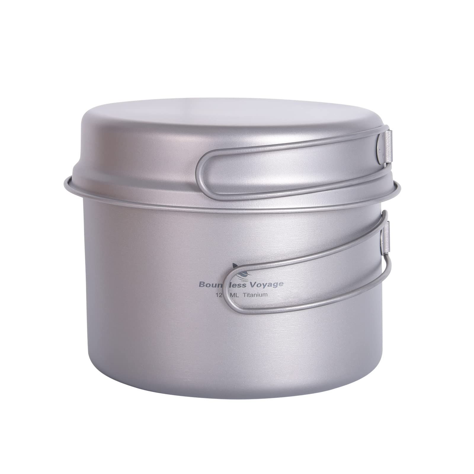 iBasingo 1200ML+500ML 2点セット チタン製ポットセット 超軽量 アウトドア キャンプ クッカーセット食器 調理器具 一人暮らし 折りたたみハンドル 収納袋付き A-Ti2110C