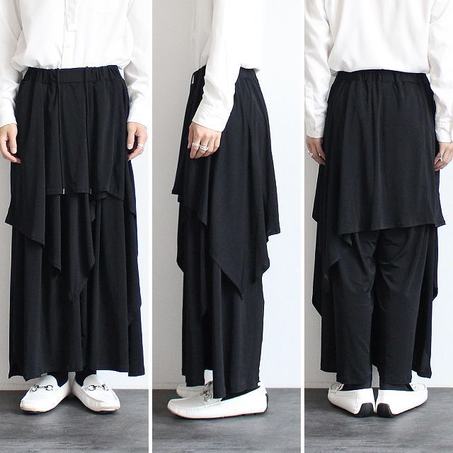 アシメスカート付きサイドスリットワイドパンツ