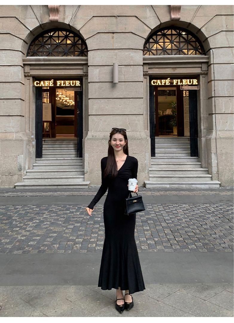 ロングVネックワンピース