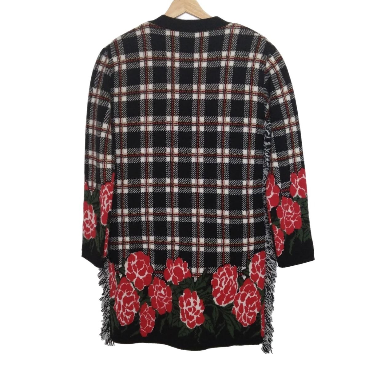 ブルーガールブルマリン アンサンブル レディース - 黒×アイボリー×マルチ カシミヤ混|チェック柄|花柄|フリンジ|ロング丈