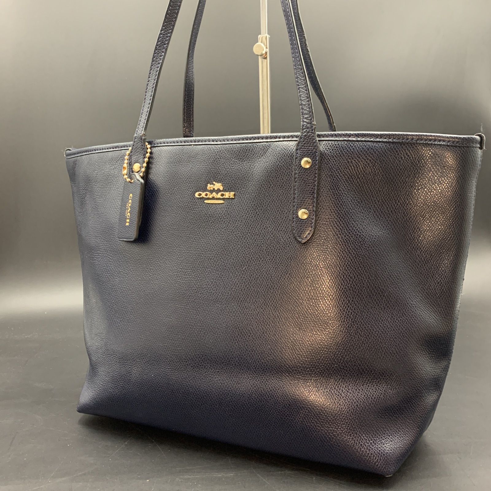 85 COACH コーチ レザー トートバッグ 36875 ネイビー レディース 