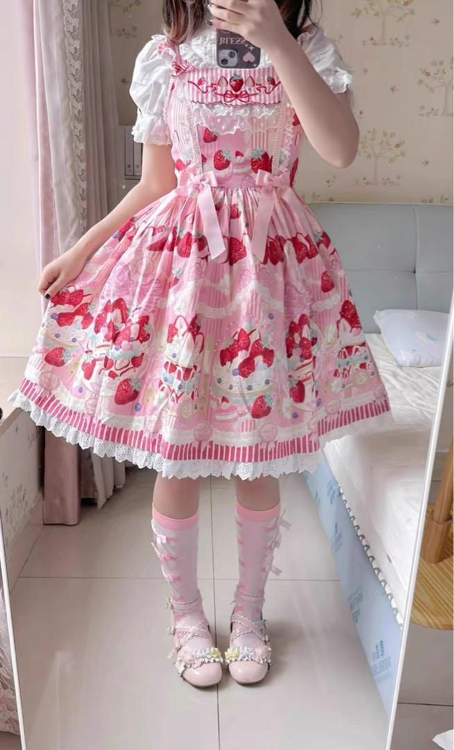 【人気ショップが最安値挑戦！】 甘ロリ ケーキ柄ロリータワンピース ピンク 新品 Mサイズ コスプレ衣装