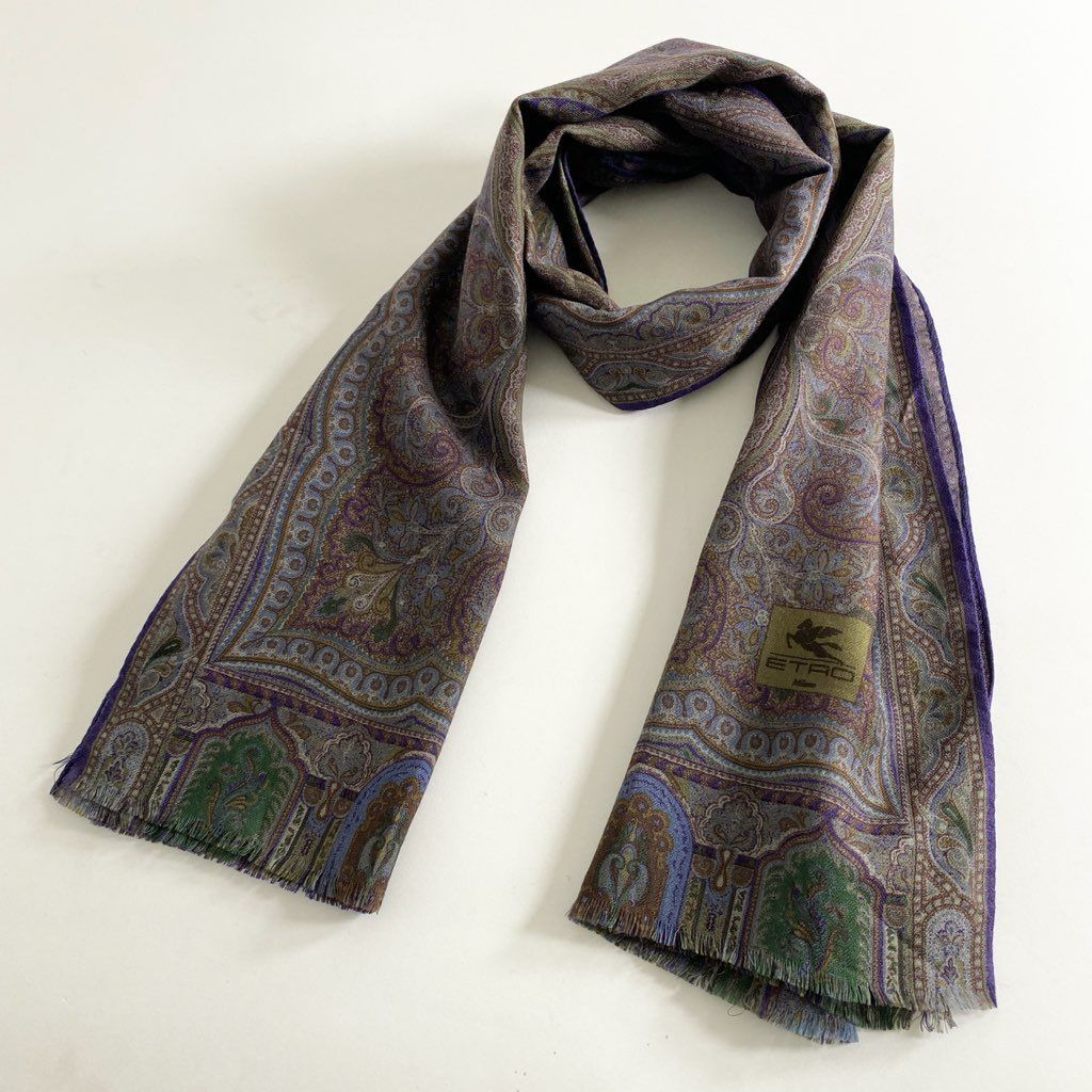 美品】ETRO エトロ スカーフ ストール シルク ペイズリー柄 ブラウン系