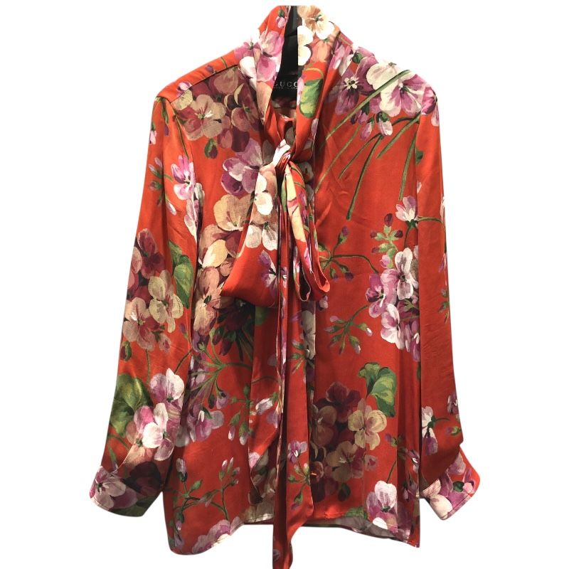 グッチ GUCCI 花柄ボウタイシャツ 400160 レッド シルク レディース 長袖シャツ