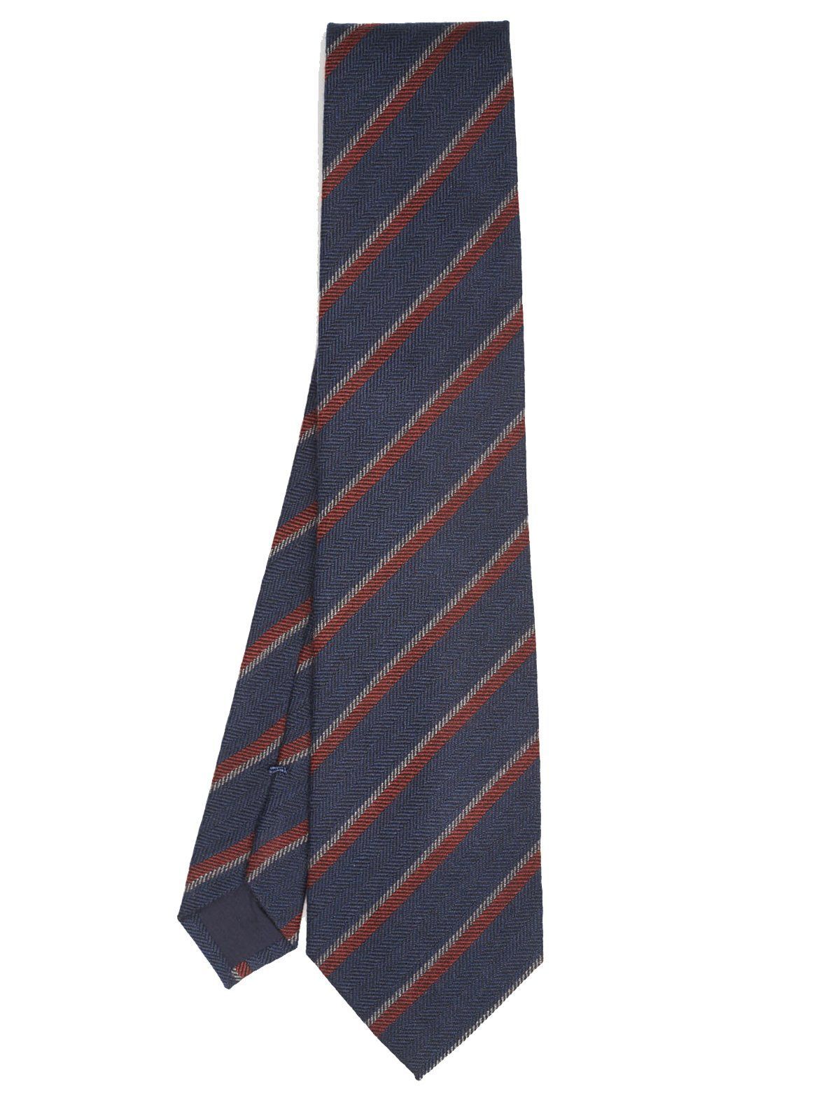 E.Marinella ネクタイ Striped Cashmere Tie in Navy 紺 ストライプ