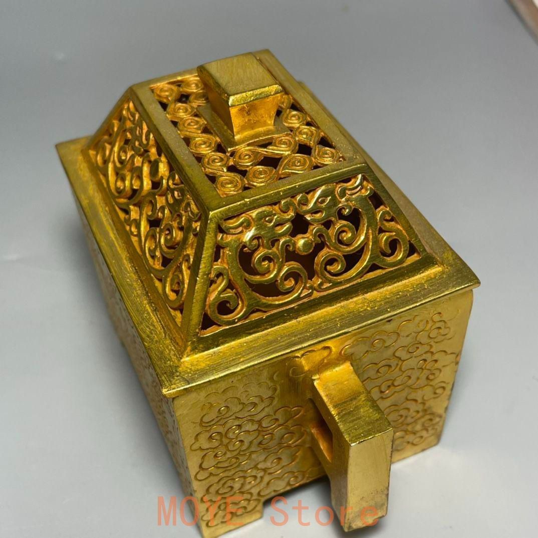 銅制 竜紋透かし彫り蓋宣徳方炉 室内香炉 香道具 茶道具 装飾品 工芸品 置物 銅制 竜紋透かし彫り蓋宣徳方炉 室内香炉 香道具 茶道具 装飾品 工芸品