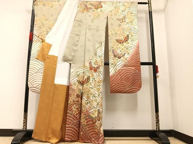 「H184」豪華振袖・長襦袢（無双仕立て）セット　枝垂れ桜文　暈し染め　金彩 平和屋着物□豪華振袖 駒刺繍 花蝶文 暈し染め 金彩 さが美扱い