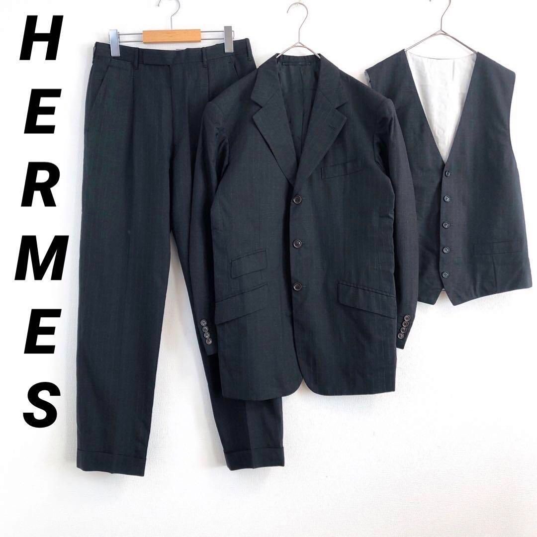 HERMES エルメス セットアップ 高級スーツ ベスト付き ブラック 大人気