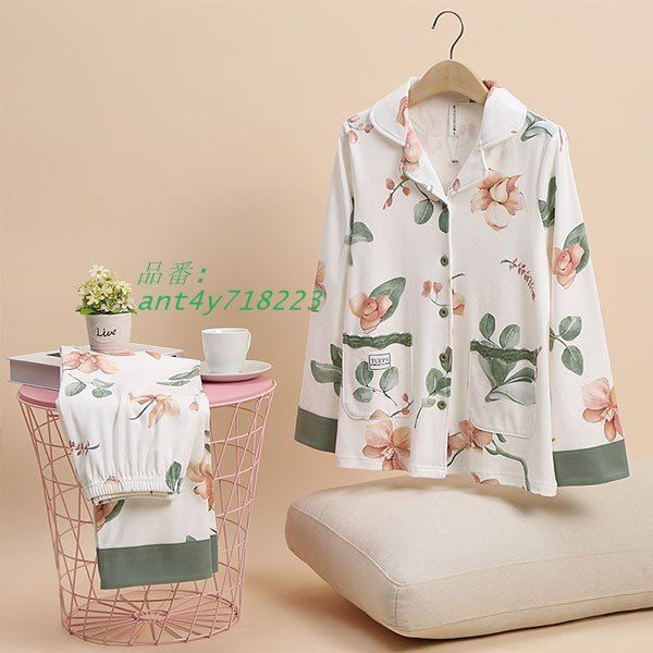 パジャマ レディース 春秋 きれいめ 長袖 上下セット 前開き 寝巻き 大人 ゆったり プレゼント 部屋着 花柄 ポケット付き ルームウェア ant4y718223