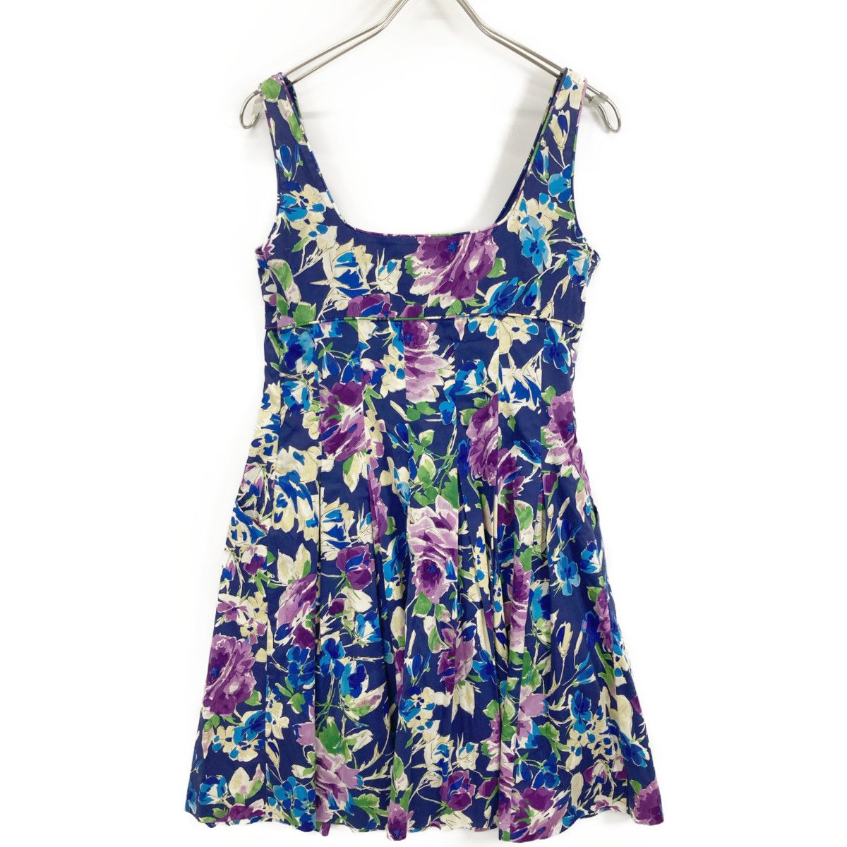 LAUREN RALPH ローレン ラルフローレン ブルー 花柄 ノースリーブ ワンピース 8 P