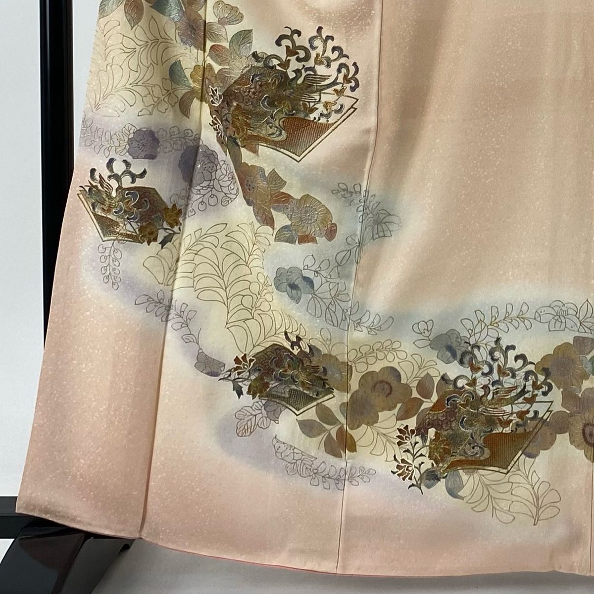 訪問着 身丈163cm 裄丈68cm L 袷 冊子 鳥 金銀彩 ぼかし 薄ピンク 正絹  